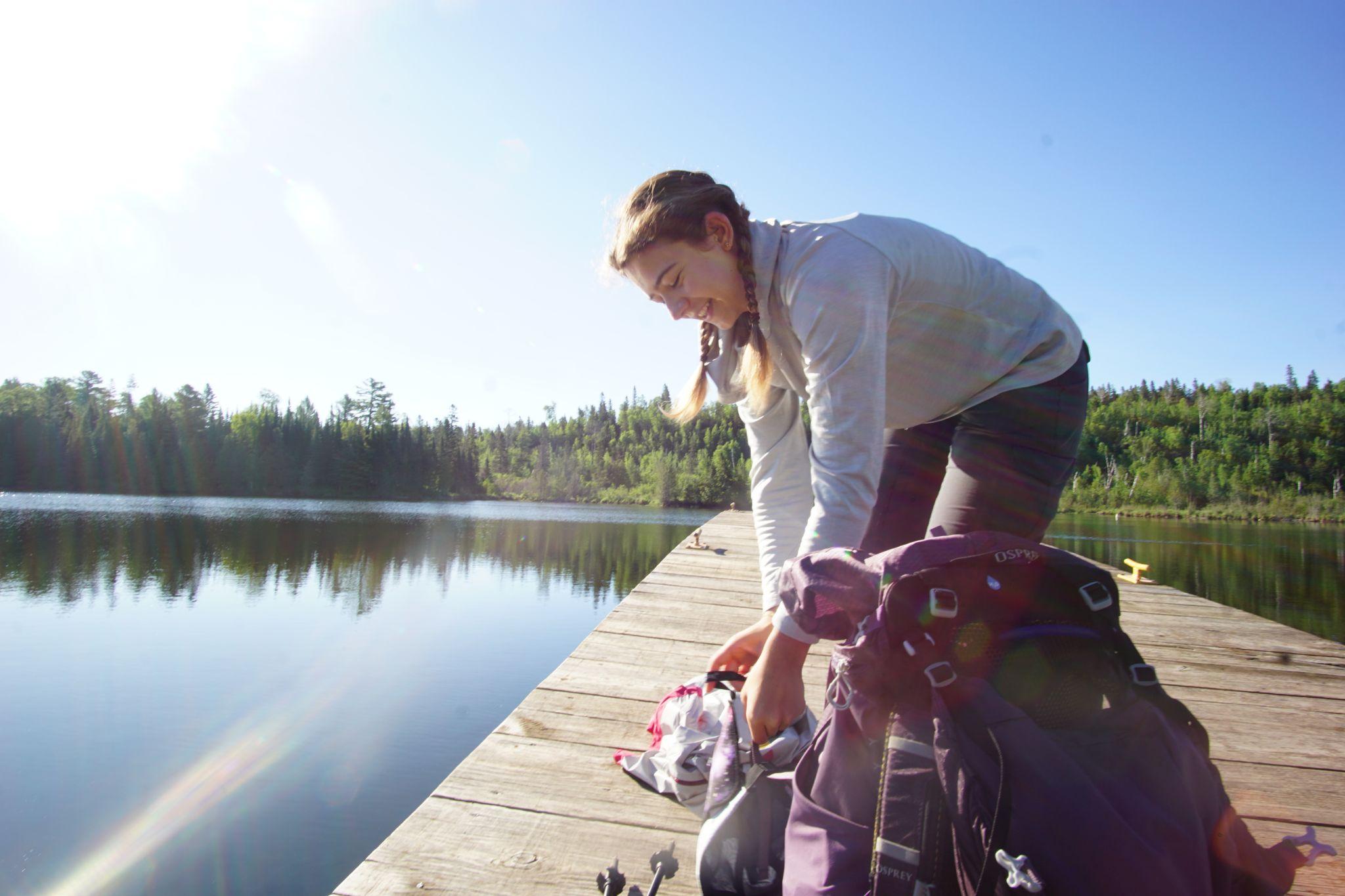 Filtering water after breakfast on the dock.