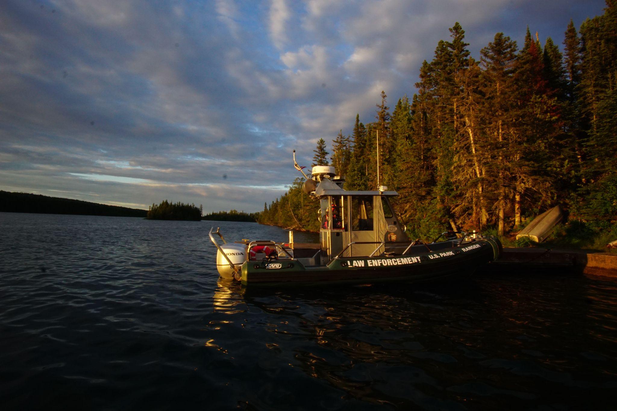 Moose enjoy swimming between the islands left of the boat.