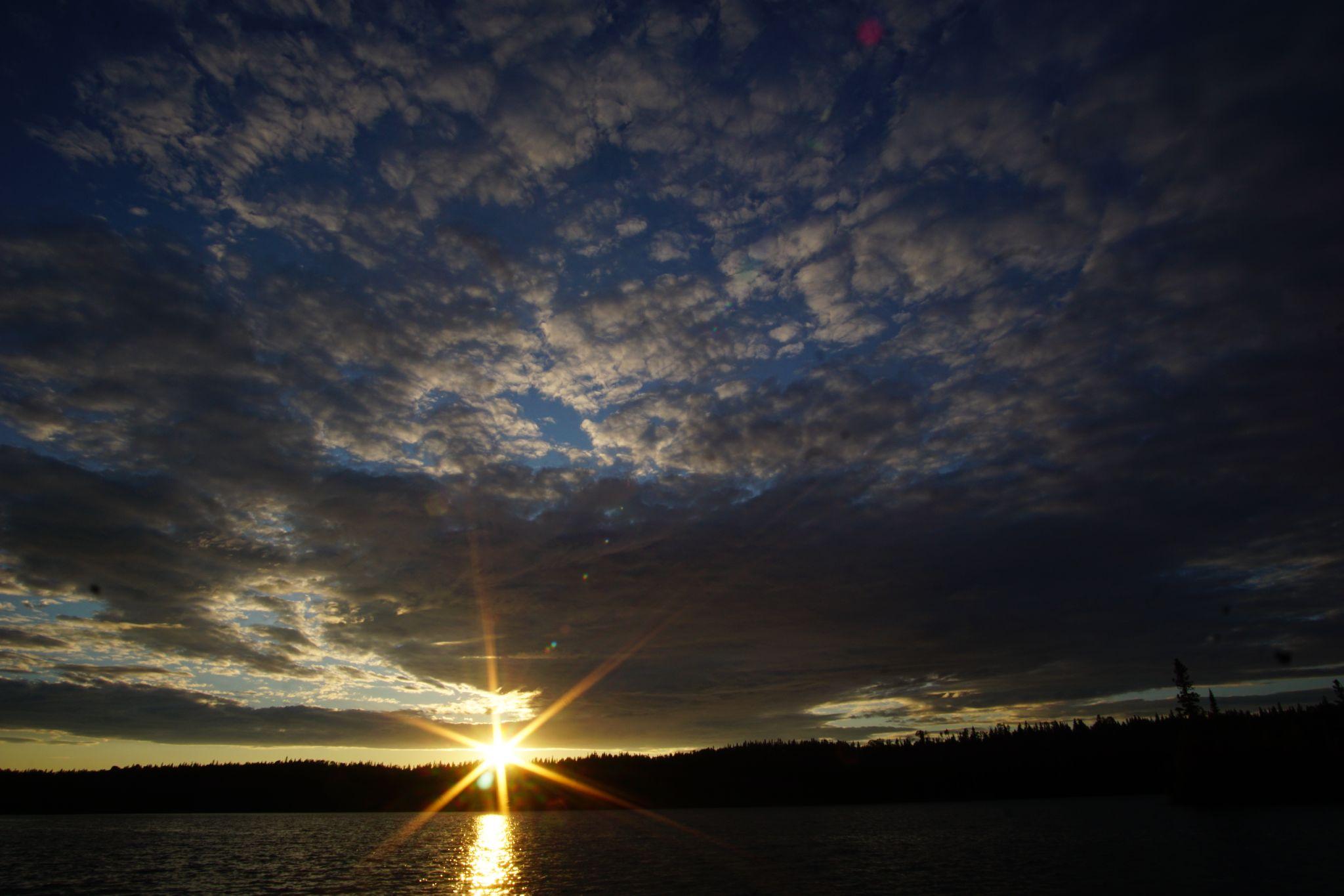 Sun just above the horizon.